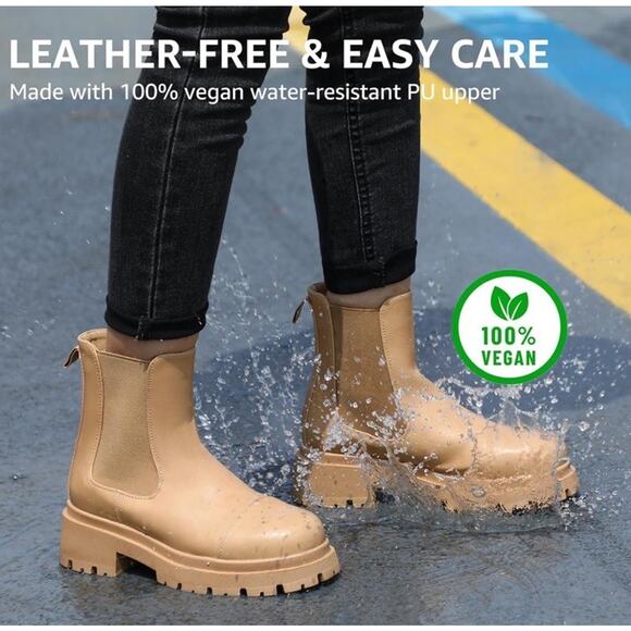 Bacia Chelsea Ankle Boots Women Lug Sole Chunky Heel Slip On Booties Beige White - Picture 3 of 7